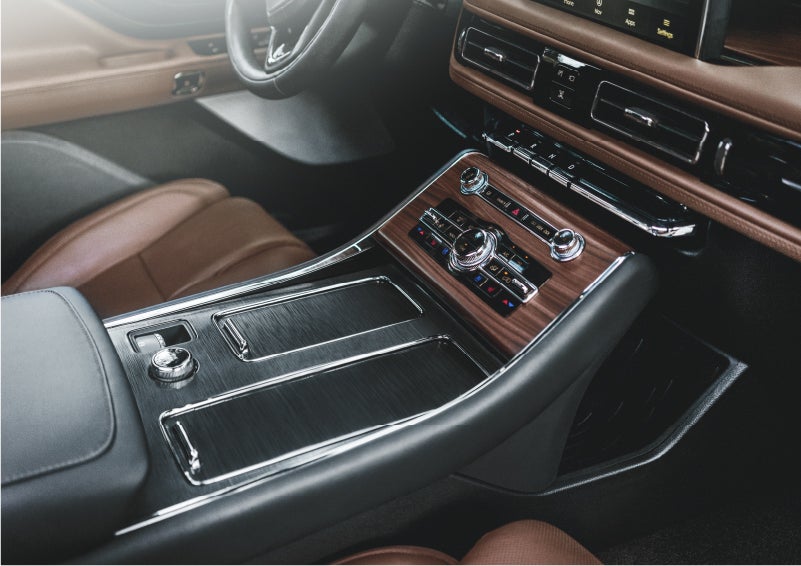The front center console of a 2023 Lincoln Aviator® SUV is shown in | Seekins Lincoln in Fairbanks AK