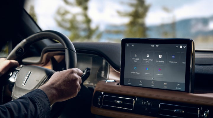 The center touchscreen of a Lincoln Aviator® SUV is shown | Seekins Lincoln in Fairbanks AK