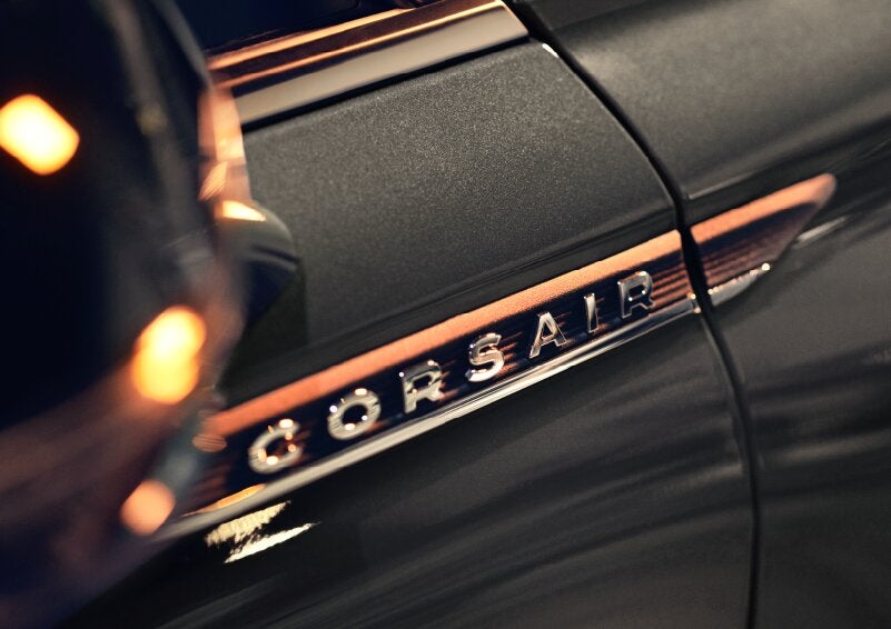The stylish chrome badge reading “CORSAIR” is shown on the exterior of the vehicle. | Seekins Lincoln in Fairbanks AK