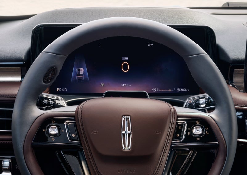 The driver’s information cluster display behind the steering wheel is shown. | Seekins Lincoln in Fairbanks AK